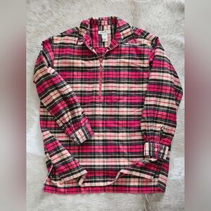 Vintage Eddie Bauer Half Zip Henley 100% Cotton Flannel Plaid Collared Shirt M